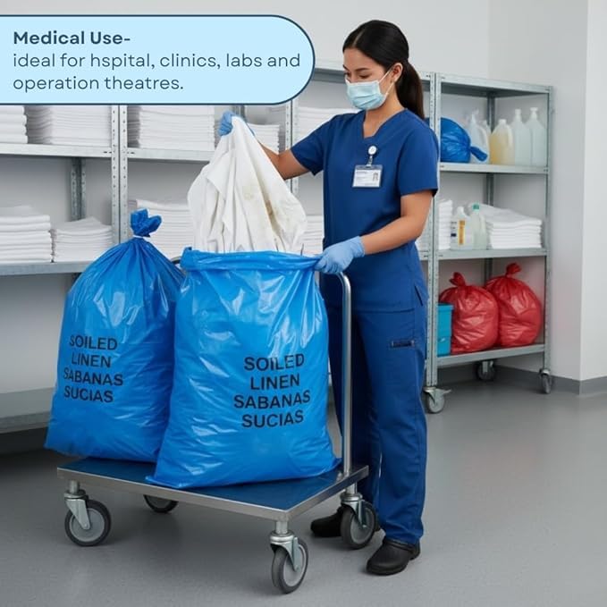 Image of Kausta Bio Hazard /Bio-Medical Waste Bag (21x24 Inch, Red-10, Blue-10, Yellow-10) Pack of 30 Bio‑Hazard /Biomedical Waste Bags Biohazard /Bio‑Medical Waste Bag leak-proof waste bags (Blue)
