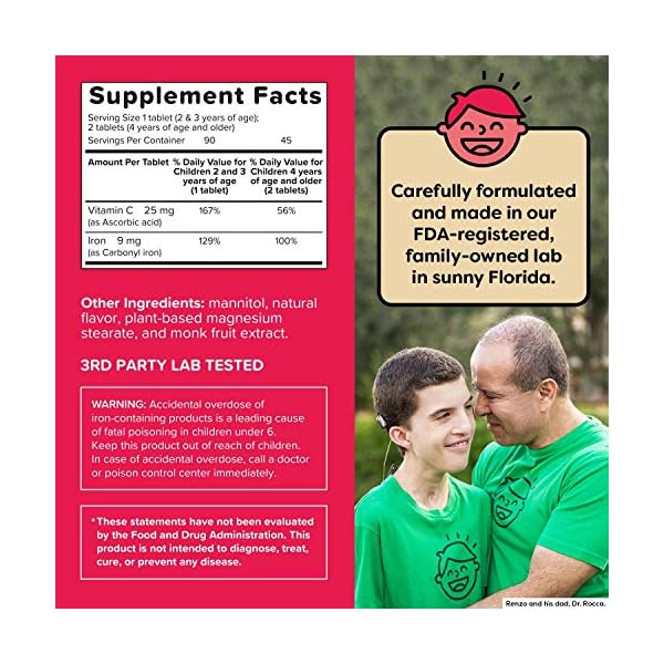 Renzos-Iron-Supplements-for-Kids-Dissolvable-Vegan-Iron-Supplement-for-Children-Sugar-Free-Iron-Supplements-for-Anemia-Oh-Oh-Oh-Orange-Flavor-90-Melty-Tabs Renzo's Iron Supplements Dissolvable Vegan for Kids Children, Sugar Free for Anemia, Oh-Oh-Oh Orange Flavor, 90 Melty Tabs