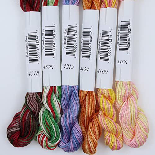 Image of KCS Big skeins of 25 Meters Size 25 Color Variegated Cross Stitch Stranded Threads,6 skeins,10