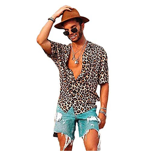 Camisa Suelta de Leopardo para Hombres Camisa Hawaiana de Manga Corta Camisas de Ocio de Playa de Verano Camisas holgadas de Moda S M L XL XXL XXXL (Leopardo, M) Cover