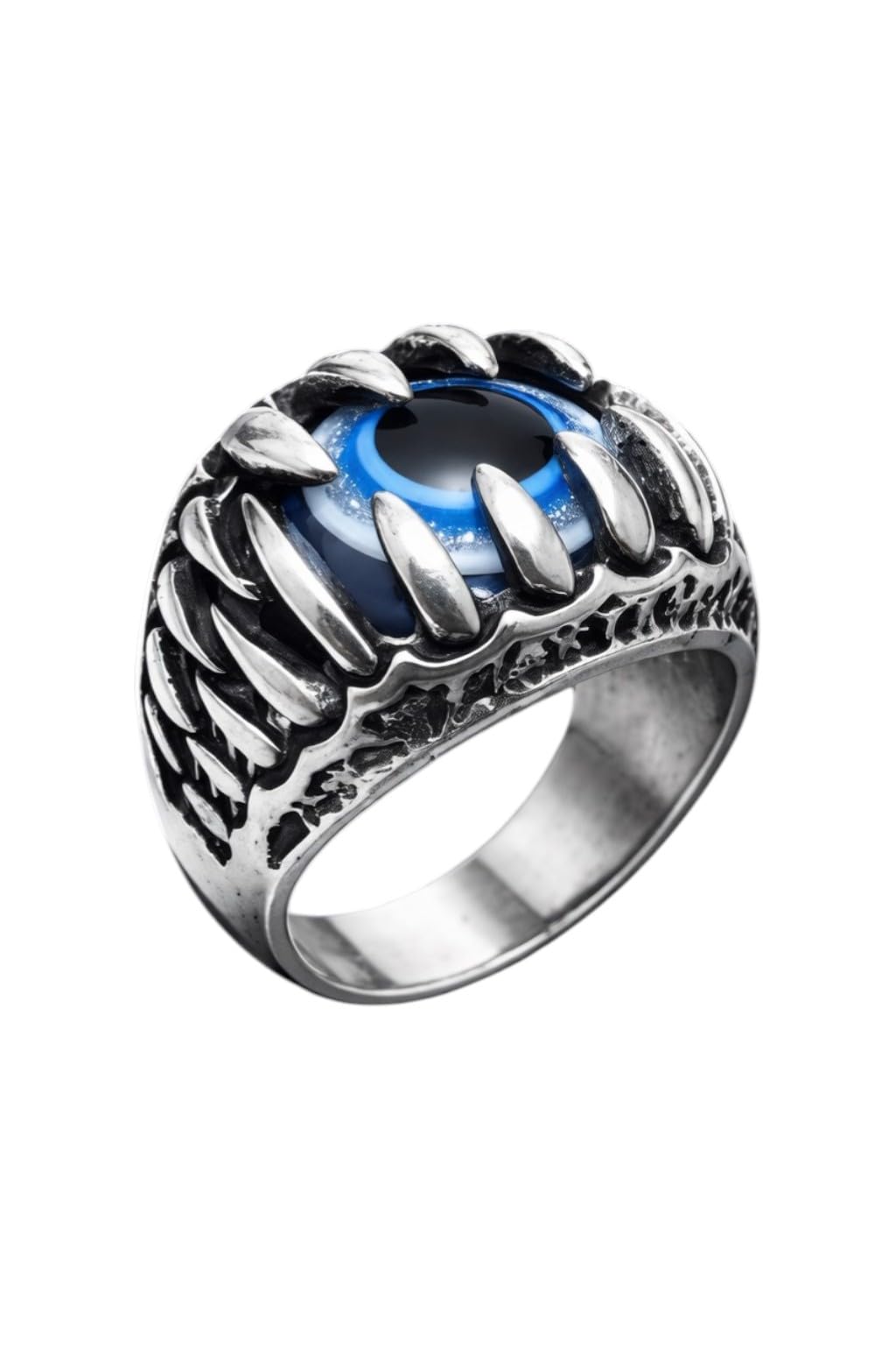 Men’s Stainless Steel Gothic Evil Eye Ring | Silver Oxidised Biker Statement Ring for Men & Boys | Adjustable Fashion Jewellery-image-43