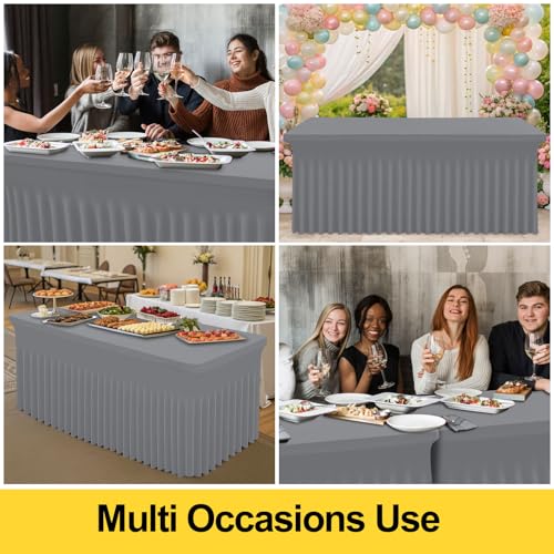 Image of Smiry 2 Pack Spandex Elastic Fitted Table Cloth Skirt for 6FT Table | Stretch Washable Table Cloth, Banquet Table Cover for Wedding, Party, Indoor & Trade Shows, (Grey, 72Lx30Wx30H)