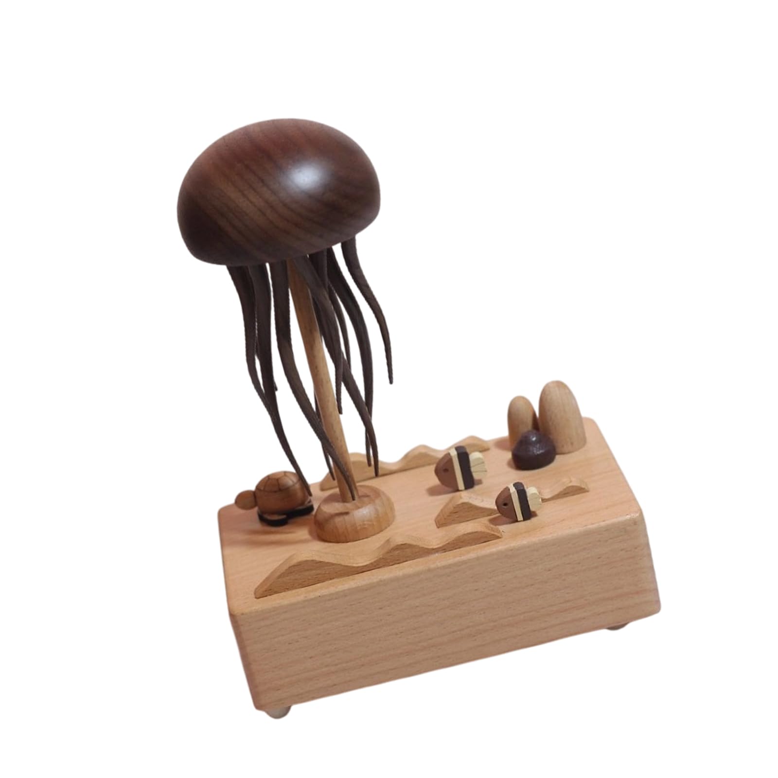Nucelit Handcrafted Wooden Rotating Jellyfish Music Box Rechargeable Plays 32 Melodies Ornament for Christmas Birthday Gift Wooden Music Box