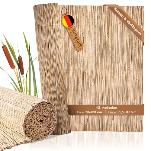 BOOGARDI Schilfmatte · Balkonsichtschutz in 12 Größen · Schilfrohrmatte 50x150 cm wetterfest · Balkon Sichtschutz Garten, Terrasse und Zaun · Sichtschutzmatte 50 cm hoch
