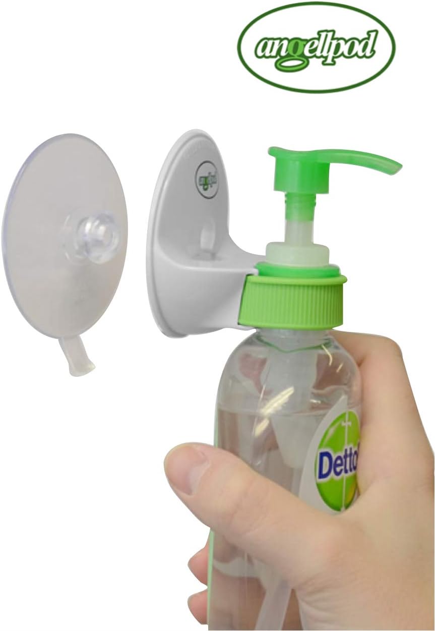 Original AngellPod® Repositionable Wall Mount Hand Sanitiser Pump Bottle Holder for Any Size Bottle. Hand sanitizer, soap, Shampoo, Cream Dispenser Holder. Suction-Cup + Self-Adhesive = NO Tools.