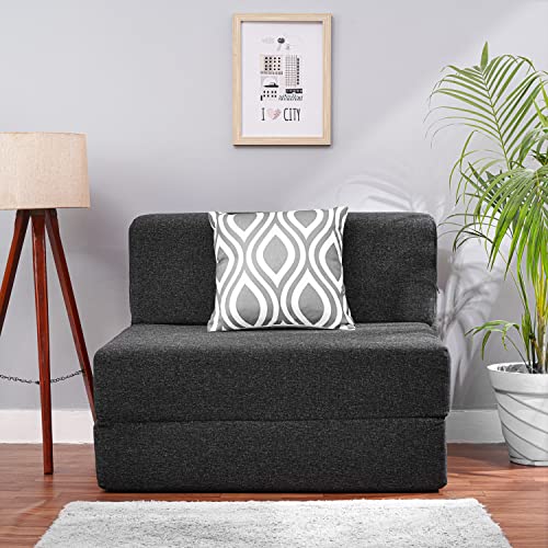 Image of Convertible Fabric Sofa Cum Bed | Foldable Double Foam & Washable Cover with Cushions | Modern Design Use Living Room & Guest Room (Dark-Grey-Multi-Silver, 3X6 Ft)