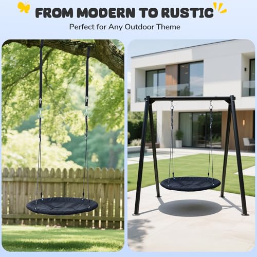 Image of Trekassy 700lb 40 Inch Saucer Tree Swing for Kids Adults Outdoor 900D Oxford Waterproof with 2pcs Tree Hanging Straps, Steel Frame and Adjustable Ropes Black