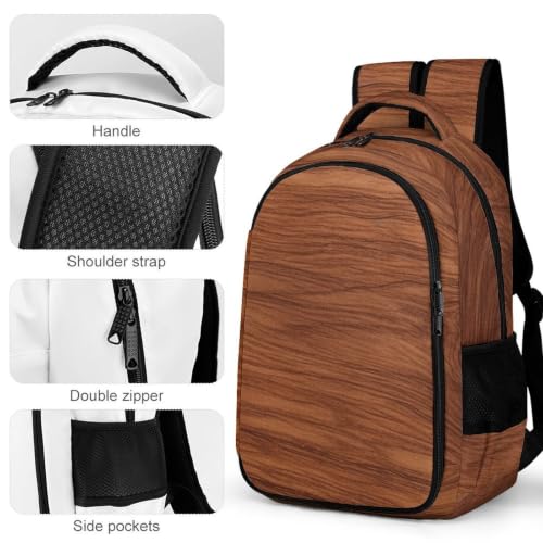 Mochila de viaje con compartimentos y textura de madera oscura 4