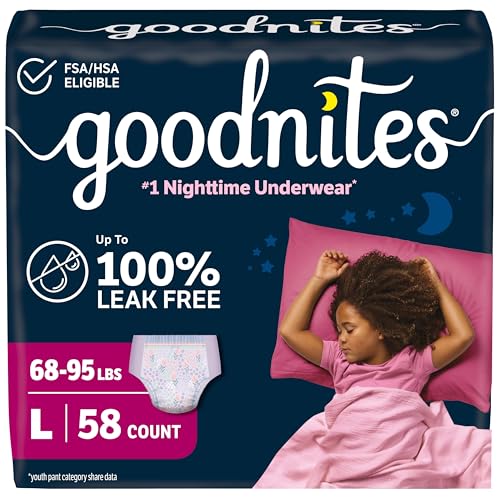 Image of GoodNites Girls Nighttime Underwear, Size Large, 58 Ct, 2 Packs of 29