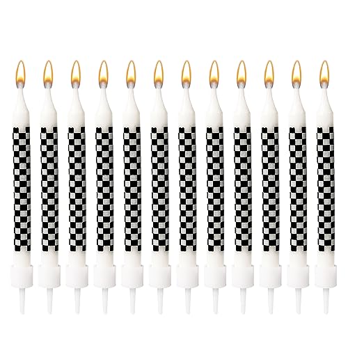 Racing Cars Themed Sparkler Candles, Black and White Checkered Flag Candle Toppers & Decorations for Car Party Favors