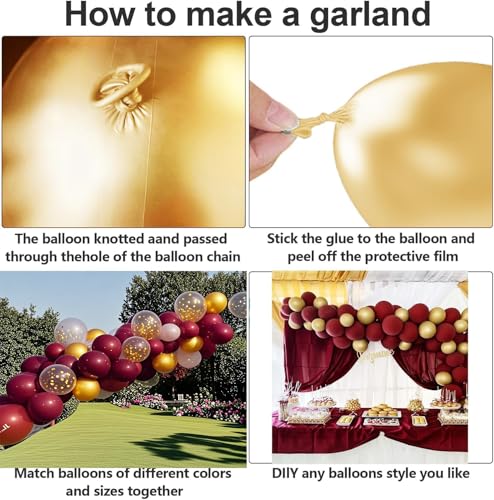 Image of Qian's Party Burgundy Gold Balloons, 45pcs - Graduation, Wedding, Birthday Party Decorations - Maroon Gold Balloon Arch - Women (Pack of 3)