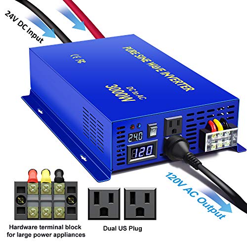 XYZ INVT Pure Sine Wave Power Inverter 3000W / 6000W (Peak) Car Caravan RV Camping Boat DC 24V Inverter Soft Start DC to AC 110V 120V Inverter Converter with LED Display
