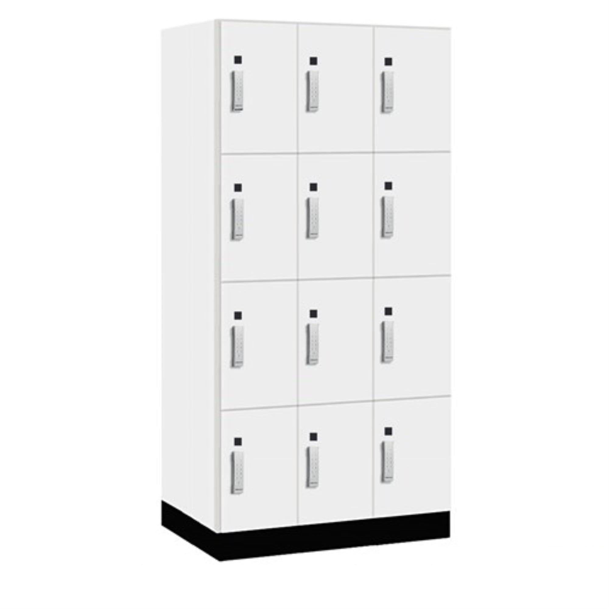 Salsbury 12 Wide Premier Wood Locker-Four Tier-3 Wide-6 Feet High-21 Deep-Arctic White-Silver Electronic Locks