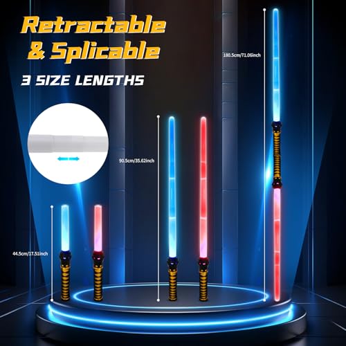 VATOS 2PCS Lichtschwert für Kinder Erwachsene,15 Farben Changeable Lichtschwert mit Soundeffekten, 2-in-1 Einziehbares LED Lichtschwert Spielzeug für Halloween Cosplay Christmas Parteien