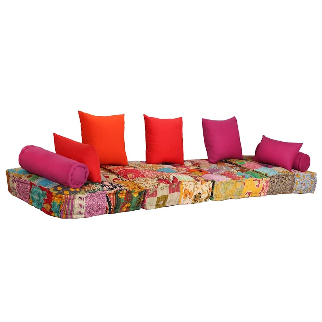 SYDE Puf Modular 2 Plazas Tela Patchwork Algodon | Convertible en sofa o cama, cojines decorativos, max 110 kg por asiento, estilo unico