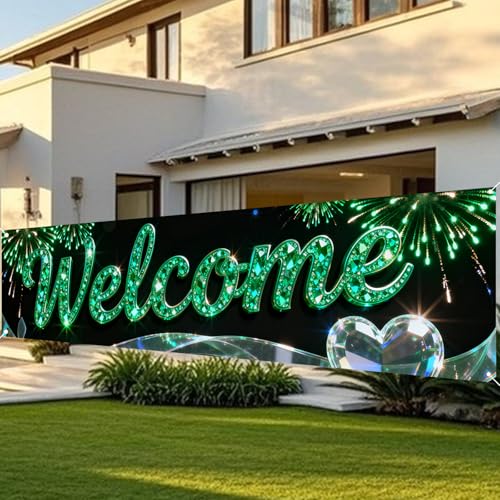 Image of Nuxovilar Welcome Home Banner Green Crystal Shine 17.7x78.7 Polyester