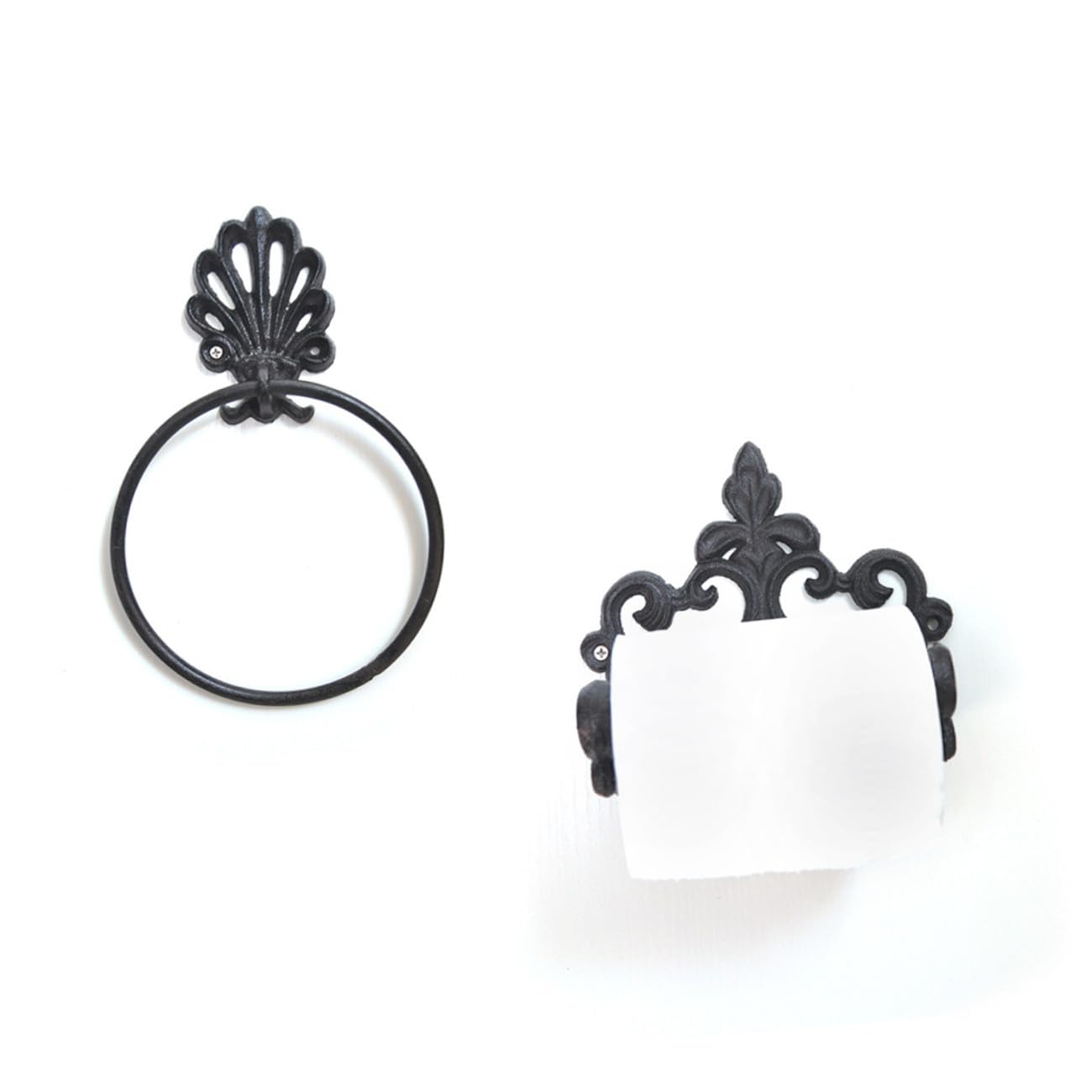 2 Toalleros para Colgar Toallas Negro Anillo Redondo de Hierro Forjado Resistentes al Desgaste Incluye Accesorios de Instalación para Baño Moderno