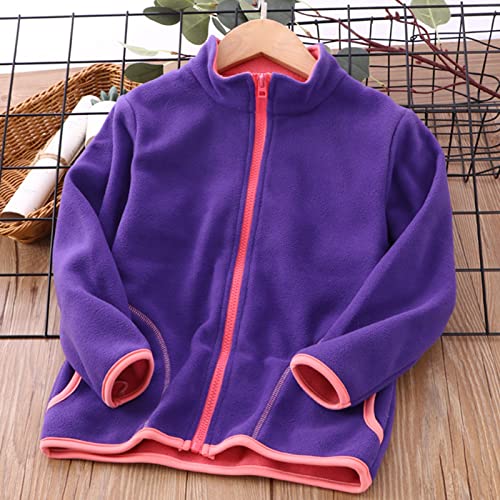 Kids Fall Jacket Toddler Boys Girls Long Sleeve Winter Solid Fleece Zipper Coat Jacket Thicken Warm (Purple, 4-5 Years)3