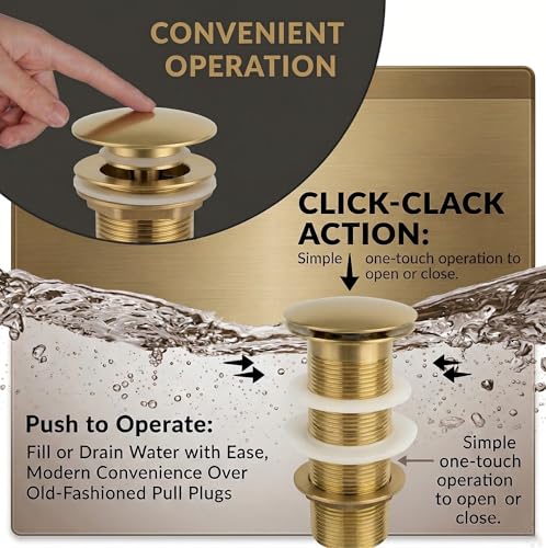 Image of BASSINO Premium 6 Inch Brass Waste Coupling /Washbasin Drainer /Rust-Proof Pop-Up for Basin /Drain Stopper for Tabletop, Wall-Mount & Pedestal Wash Basins(Golden Matt Finish)