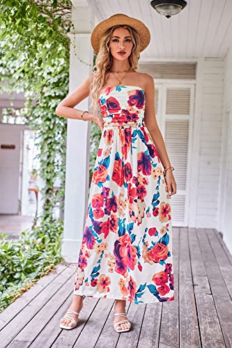 Image of GRACE KARIN Women Strapless Dress Casual Loose Ruched Long Maxi Dress with Pockets