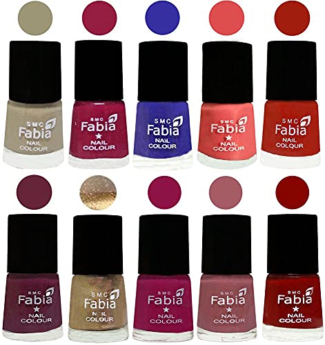 Image of SMC Fabia ALL IN ONE (PACK OF 10), Long Lasting Glossy Nail Polish, 6 ml Each, All Vibrant Colours,01705