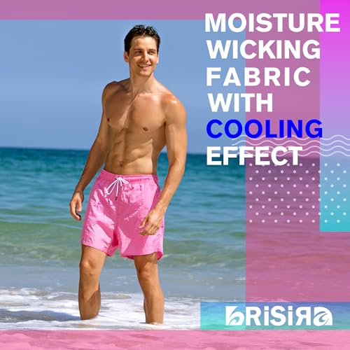BRISIRA Mens Swim Trunks Neon 5" Bathing Suit Compression Liner Nylon Swim Shorts Beach Swimsuit Swimwear Quick Dry Pockets3