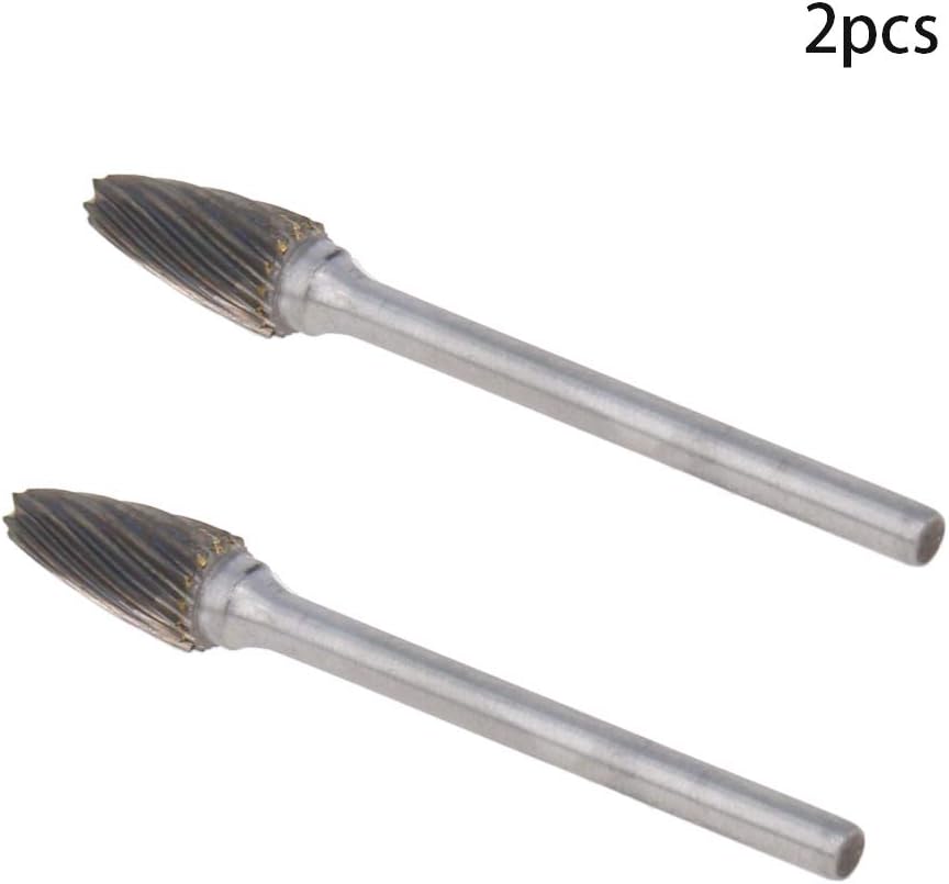 Auniwaig Tungsten Carbide Rotary Burr 3mm / 1/8" Shank, 6mm Head Size Single Cut Taper Carving Burr Bits, for Woodworking, Drilling, Metal Carving, Engraving, Polishing 2pcs