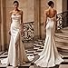 Memphty Strapless Mermaid Wedding Dresses for Bride Long Slit Lace Beach Boho Satin Bride Gowns with Train White