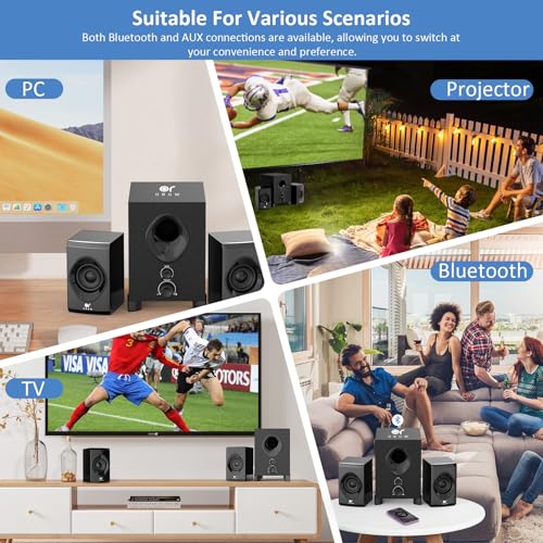 OROW Bluetooth PC Lautsprecher, 2.1 PC-Lautsprecher mit subwoofer, Knopf vorne 18W Computer Lautsprecher Boxen für PC,Smartphone, Laptop,Monitor,Unterstützt AUX,Bluetooth,USB-Stromversorgung(S213) – Bild 6