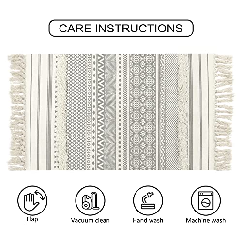 Seavish Accent Cotton Area Rug,2X3 Boho Bath Rug Aesthetic Hand Woven Farmhouse Throw Rug Shag Tufted Tassel Small Rug For Living Room Bedroom Bathroom Kitchen Dorm #TOP6