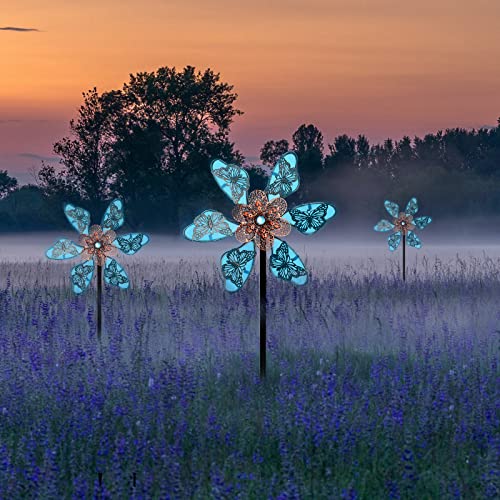 Okra.z Wind Kinetic Sculpture Spinners, Fluorescent Blue Butterfly Retro Metal Windmills With Outdoor Garden Stake, 360 Degree Swivel Wind Spinners For Yard, Lawn, Garden Idea Decorations #TOP3