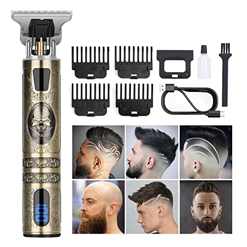 Professional Hair Trimmer for Men, Beard Trimmer Hair Clippers for Men, Cordless Rechargeable Hair Trimmer Metal Body Cutting Grooming Kit,Beard Shaver Barbershop (Bronze with LCD)
