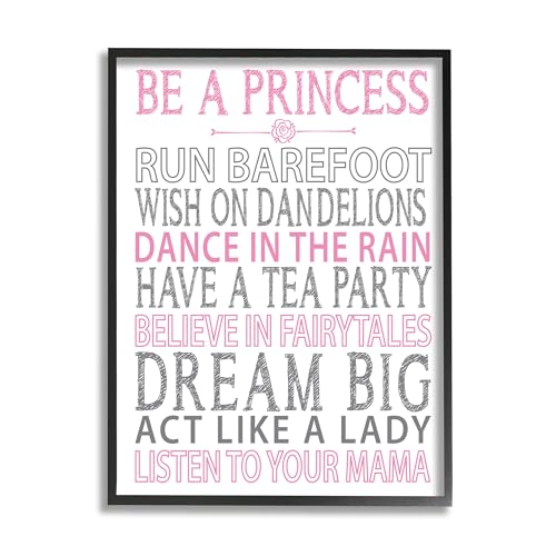 Stupell Industries 'Be a Princess Pink Typog', Framed Giclee Art, Black, 11 x 14 Inches, Easy to Hang and Sturdy, Made in USA, by Susan Newberry Designs
