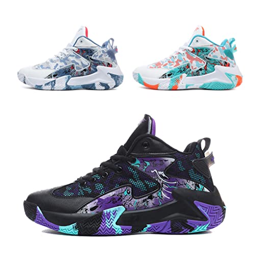 SUWIAKLALL 2 PCS Tênis de basquete masculino respirável amortecimento atlético cano alto leve corrid
