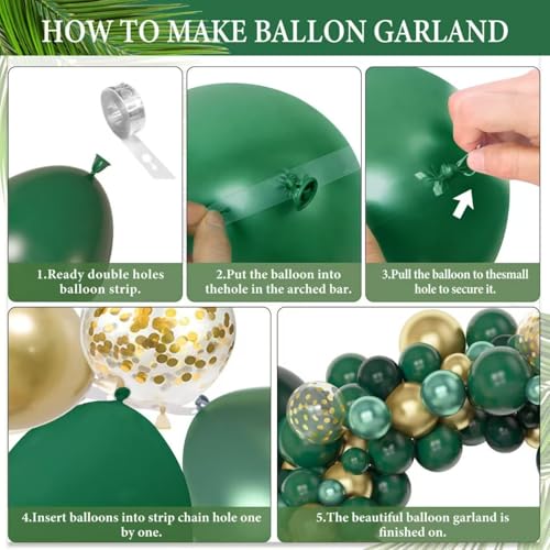 Image of Light Green Balloons Arch Kit,130Pcs Dark Green and Gold Balloons,Different Sizes White and Gold Latex Balloon for Jungle Forest Themed Birthday St. Patrick's Day Party Decorations