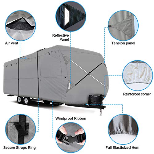 Xgear Thick 6-Ply Top Panel Travel Trailer Cover- Ripstop Waterproof Rvs Covers With Storage Bag And Windproof Buckles (16'-18') #TOP5