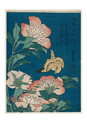 Katsushika Hokusai Peonies & Canary 1834 décoration murale japonaise grand format