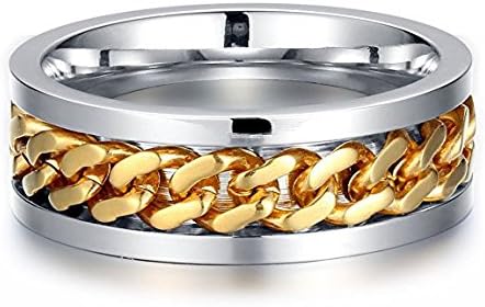 LEEYA NL11 8MM Stainless Steel Rings for Men Engagement Wedding Band Chain Ring, Size 7-13 (9, Gold) - Image 3