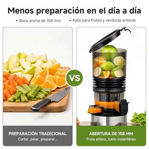 Miniatura 7 de AMZCHEF Extractor de Zumos 158 mm Boca XXL, Licuadora de Prensado en Frío para Frutas y Verduras, Slow Juicer 2L con Vaso de Pulpa y Vaso de Zumo, Fácil Limpieza, Motor Silencioso, Acero Inoxidable