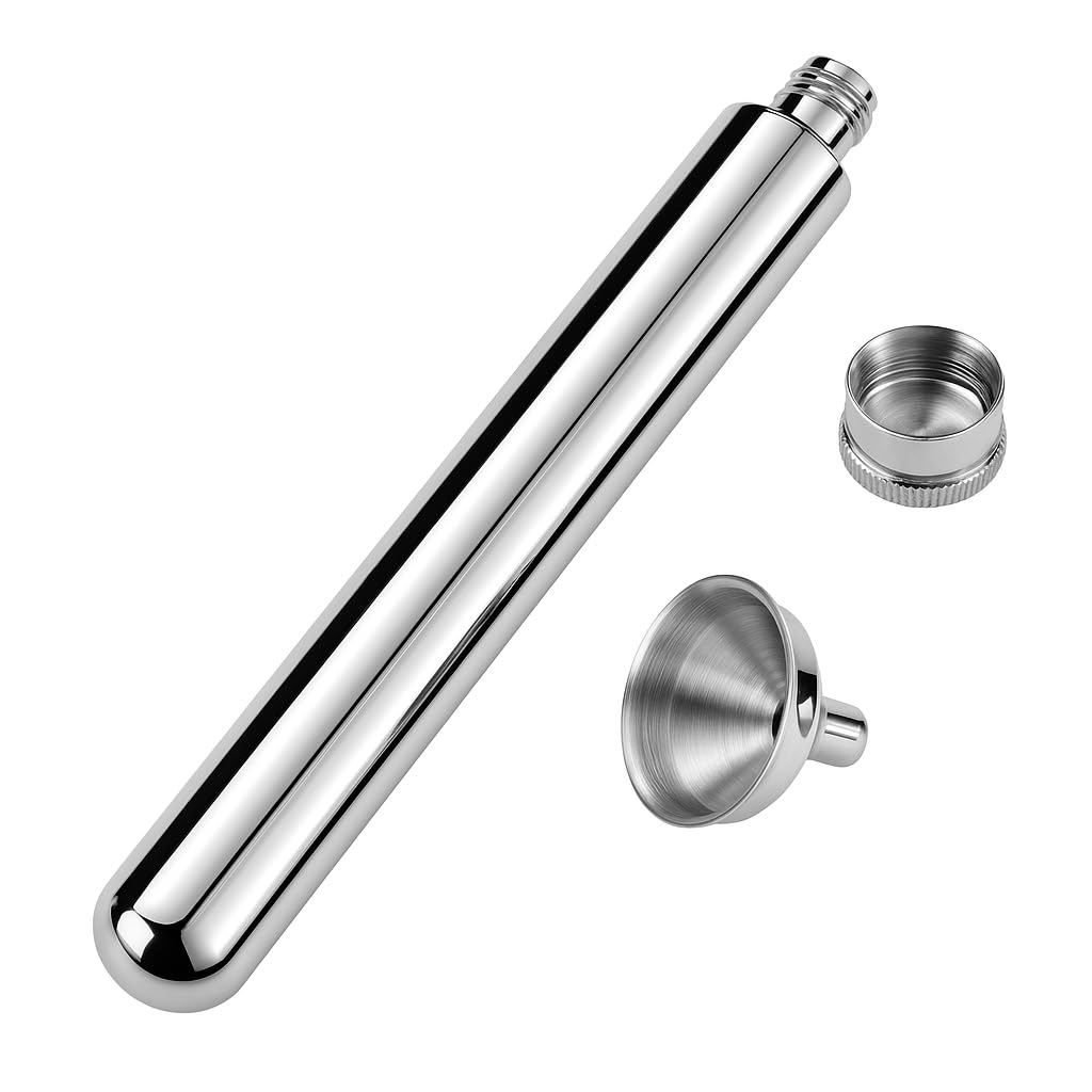 Store2508 Slim Stainless Steel Pocket Flask with Funnel – 2oz (60ml) Leak-Proof Tube Hip Flask, Portable Mini Liquor Bottle for Whiskey, Wine, Travel, and Gifts – 304 Stainless Steel-image-39