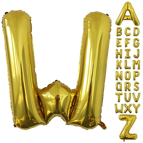 Image of Letter Balloons Gold Party Balloon - 40 Inch Large Gold Letter W Balloon, Letter Balloon Birthday Decorations, Balloon for Women Men Anniversary Party Decorations Supplies