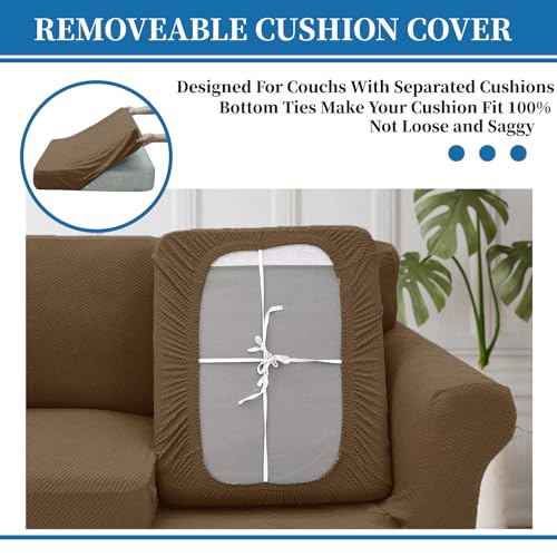 XINEAGE New 4 Pieces Couch Covers for 3 Cushion Couch Super Stretch Thick Soft Sofa Cover Anti Slip Sofa Slipcover Dogs Cats Furniture Protector (Brown, 71"-91")