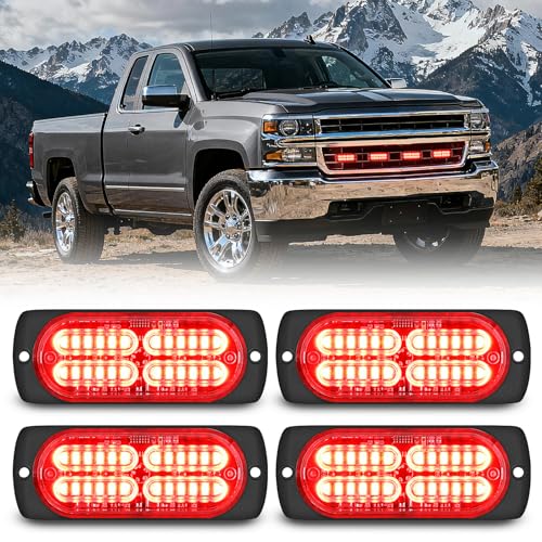 Image of Nilight 4PCS 24LED Red Strobe Light 12V /24V Grille Surface Mount | Hazard Safety Warning Light with Sync Feature for Car Truck Camper Side Marker Aluminum Alloy Base Emergency Lights