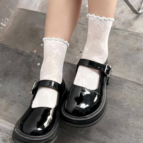 Sweet White Mesh Lace Socks, Women Simple Solid Color Mid Calf Sock, Fashion Thin Breathable Crew Stockings2