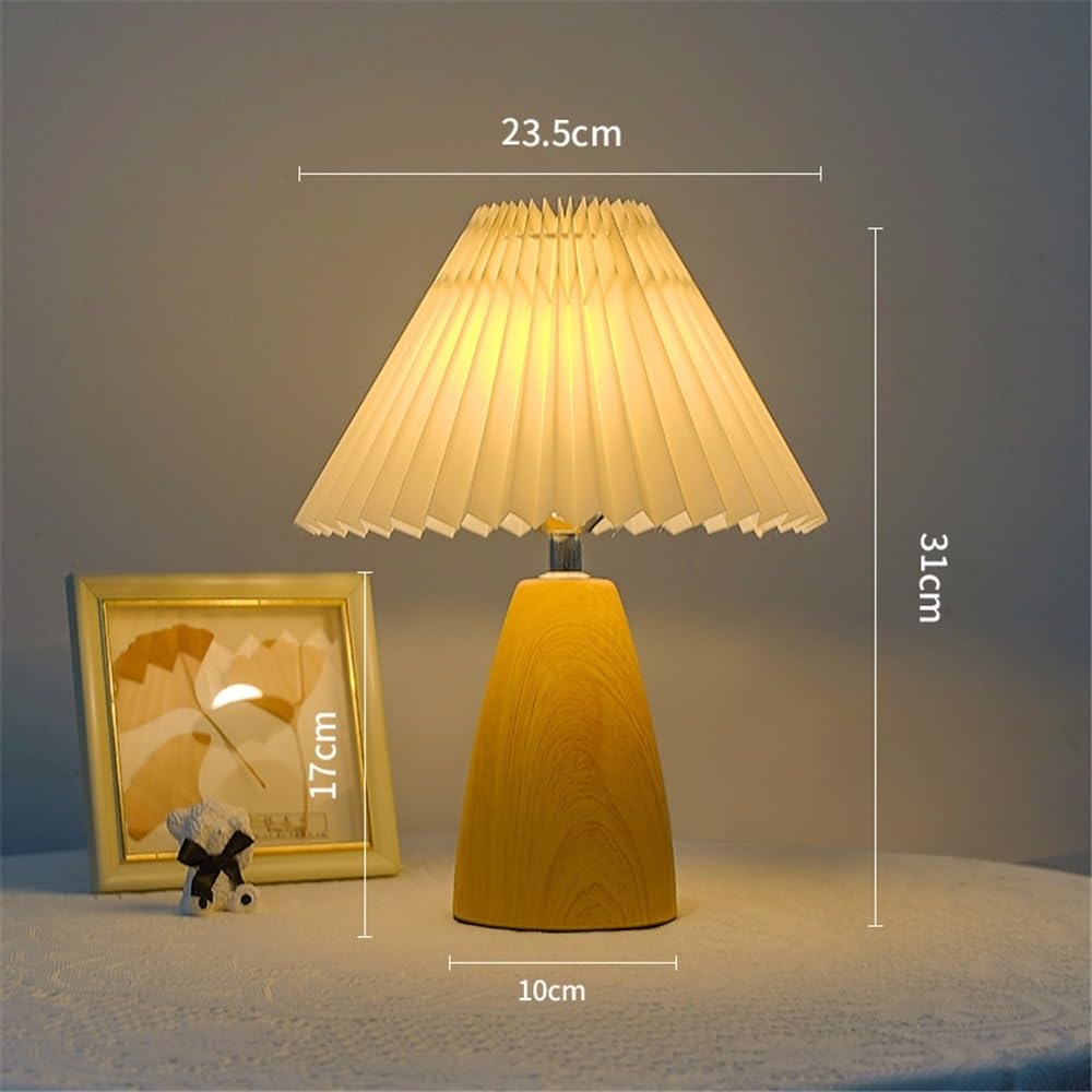 Affascinante Lampada da tavolo retrò in ceramica plissettata, comodino, luce notturna con venature del legno Arredamento per la casa