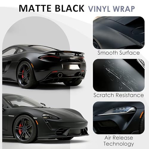 Image of Matte Black Vinyl Wrap for Cars, 1ft x 5ft Vinyl Car Wrapping Film - Bubble Free Vehicle Sheet Roll for Body Protection, Scratch Resistance (Matte Black)