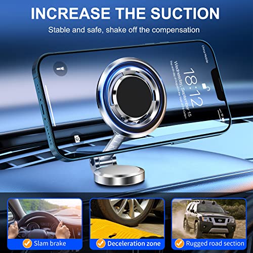 Image of Magnetic Car Phone Holder for MagSafe, Compact and Beautiful Car Cell Phone Holder, 360 Adjustable Magnetic Car Mount, Car Magnetic Phone Mount for Iphone 16 15 14 13 12 Pro Max Plus Mini (Silver)