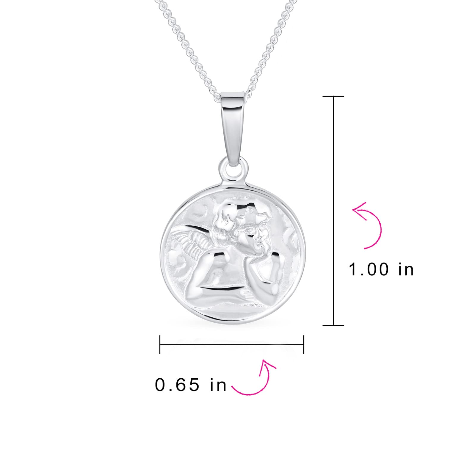 Bling Jewelry Personalizar Religiosa Ronda Disco Medalla Guardián Ángel De La Sixtina Querubín Colgante Collar Para Mujer Para Adolescente .925 Plata De Ley Grabar It