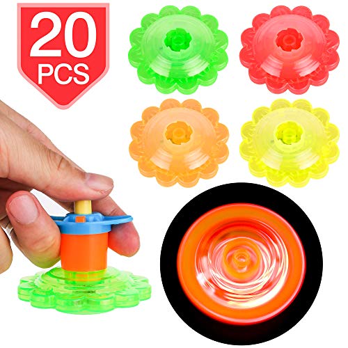 PROLOSO 20 Pcs Light Up Spinning Tops Flashing Gyro LED Gyro Fidget Spiral Twister Toys Bulk Toys Glow in The Dark Party Favors