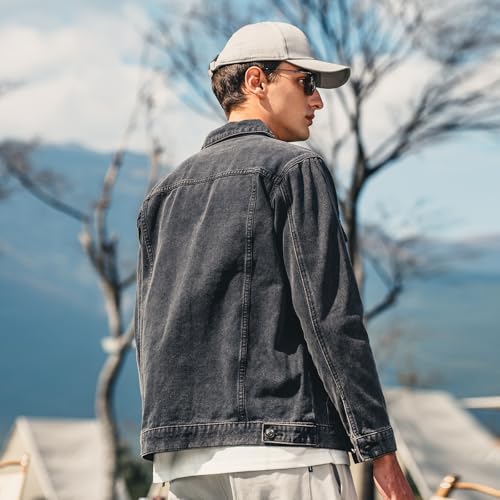 Image of Denim Jacket Men Vintage Autumn and Winter Tops Mens Denim Trucker Jacket